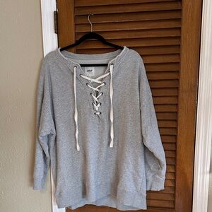 Aerie Gray Lace-Up long sleeve sweatshirt